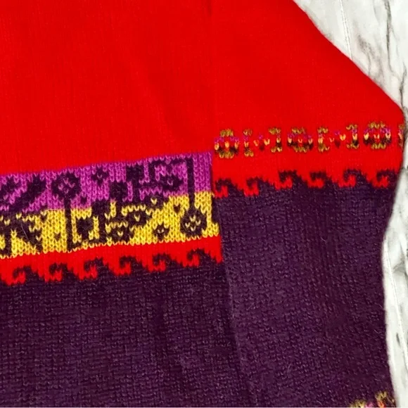 United Colors Of Benetton Red and Purple Turtleneck Sweater Cabincore 90s Vibes - Picture 7 of 9